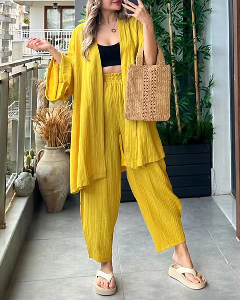 Layla | Women's Kimono Duster & Wide-Leg Pant Set
