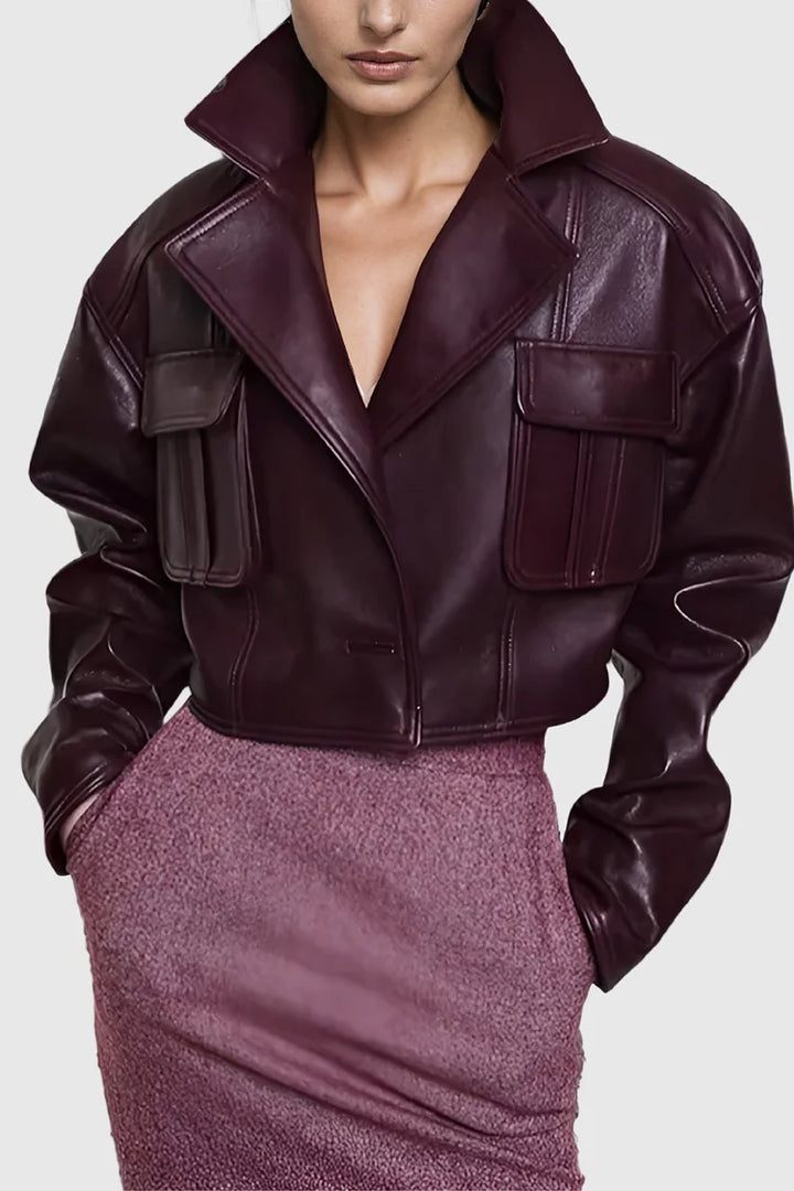 Vivienne | Women's Cropped Faux Leather Bomber Jacket