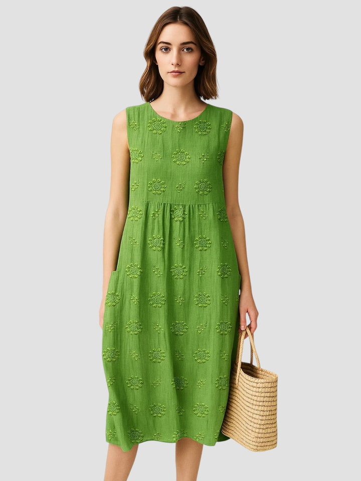 Elodie | Women's Sleeveless Textured Linen Midi Dress