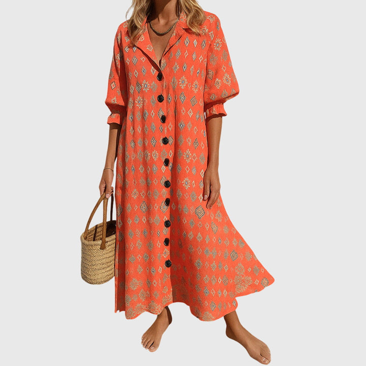 Isabella | Women's Printed Button-Front Maxi Dress
