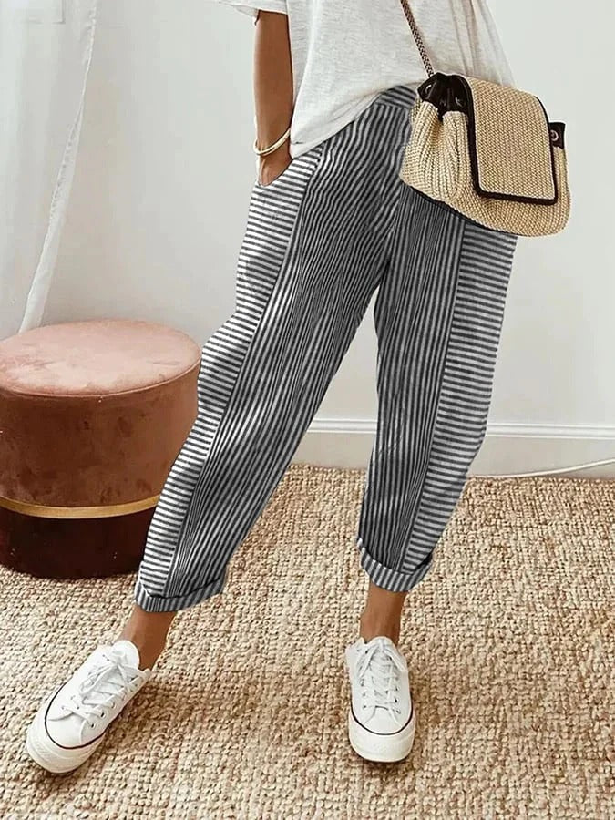 Amynelle | Striped Pants Loose Fit Cropped Summer Pants