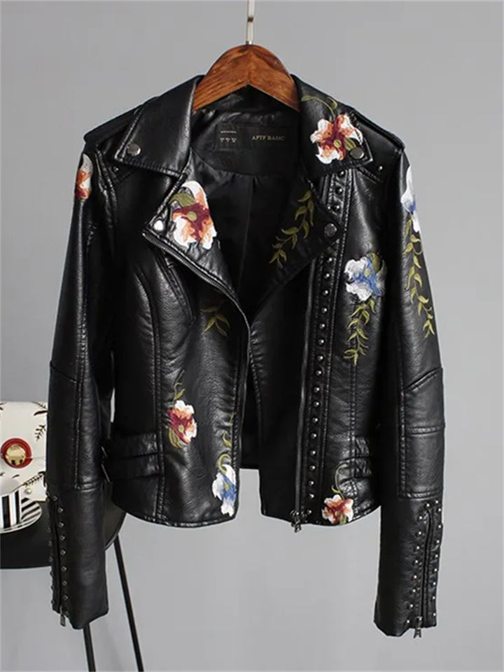 Evangeline | Women's Embroidered Biker Jacket