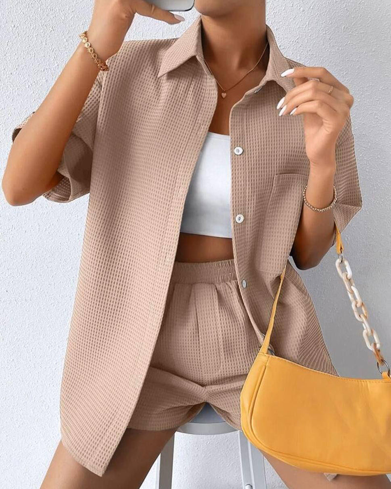 Camille | Women's Short-Sleeve Button-Up Shirt & Shorts Set