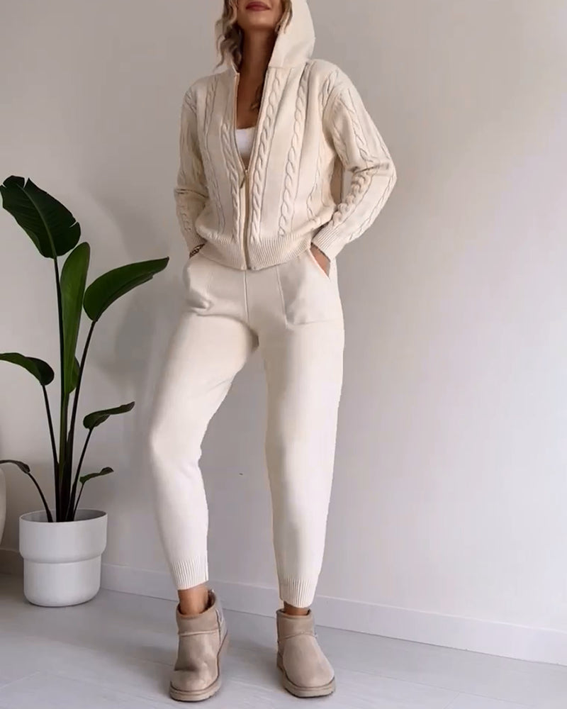 Anouk | Women's Cable-Knit Zip Hoodie & Legging Set