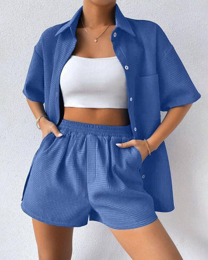 Camille | Women's Short-Sleeve Button-Up Shirt & Shorts Set