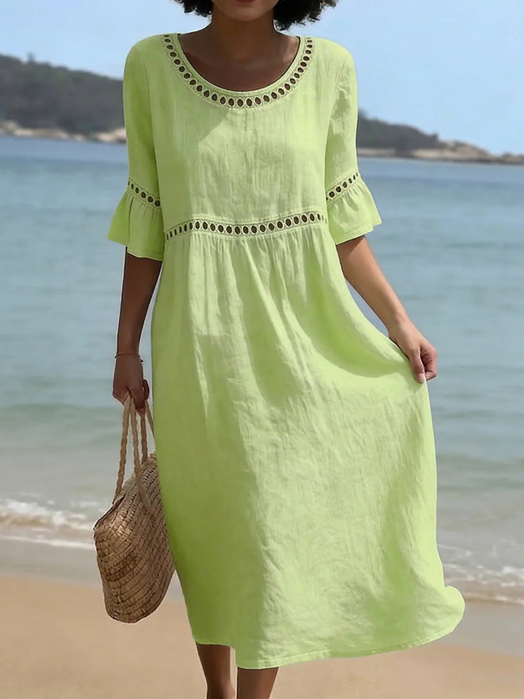 Oriana | Crochet Trim Midi Dress