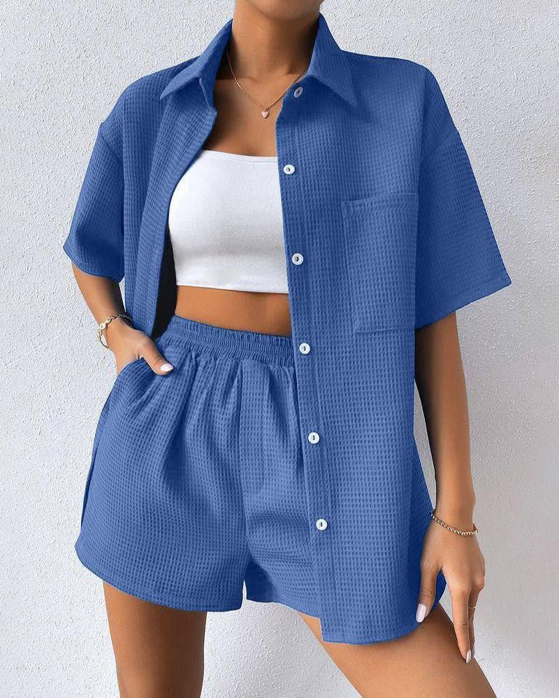 Camille | Women's Short-Sleeve Button-Up Shirt & Shorts Set