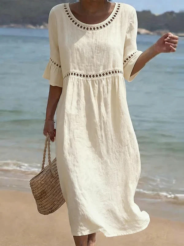 Oriana | Crochet Trim Midi Dress