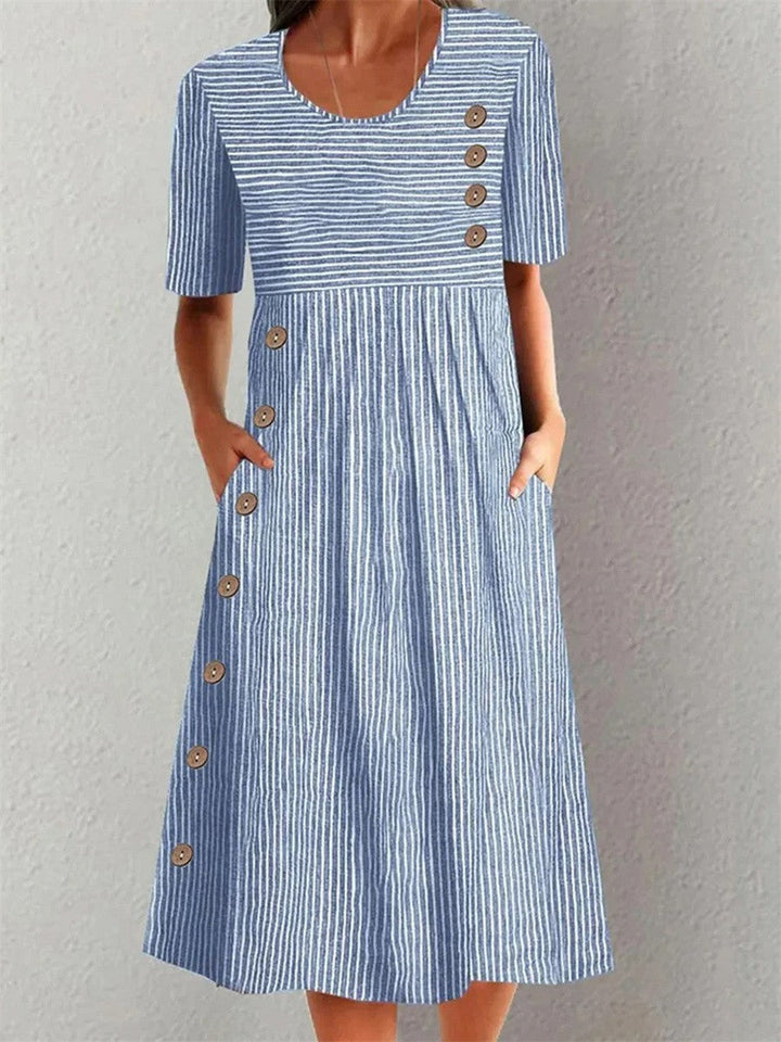 Emmeline | Striped Side Button Midi Dress