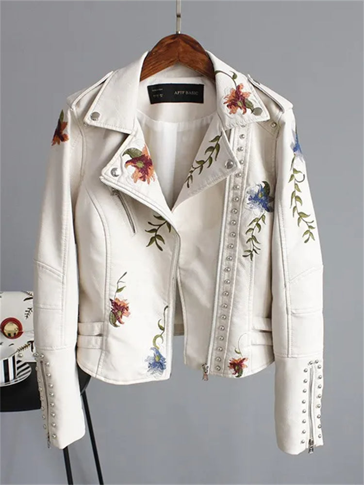 Evangeline | Women's Embroidered Biker Jacket