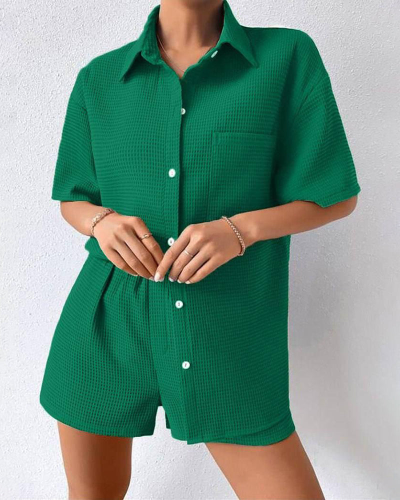 Camille | Women's Short-Sleeve Button-Up Shirt & Shorts Set