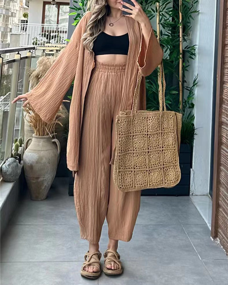 Layla | Women's Kimono Duster & Wide-Leg Pant Set