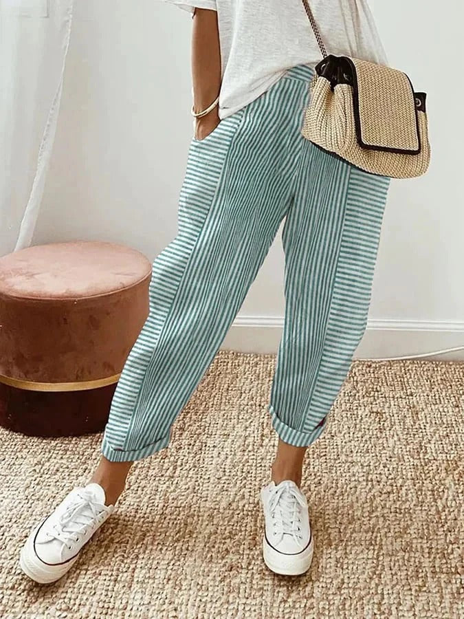 Amynelle | Striped Pants Loose Fit Cropped Summer Pants