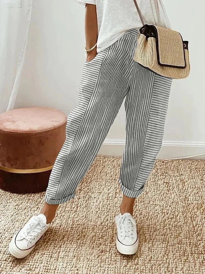 Amynelle | Striped Pants Loose Fit Cropped Summer Pants