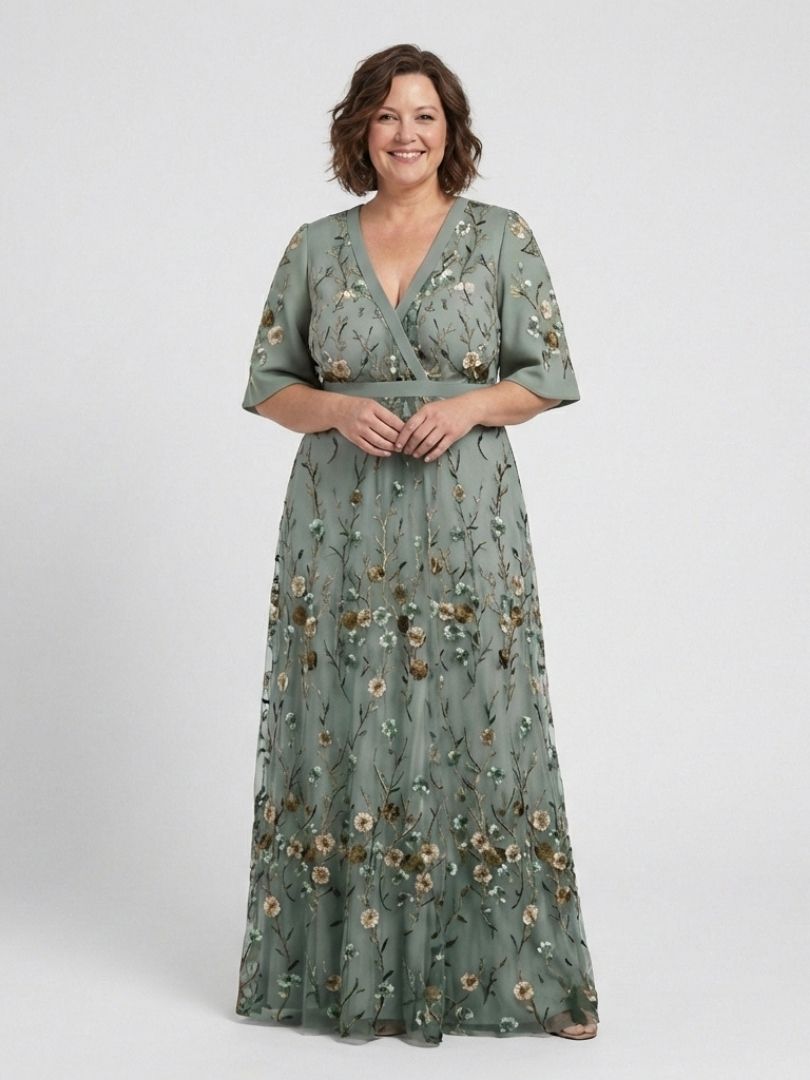 Eleanor | Women's Floral Embroidered Wrap Maxi Dress