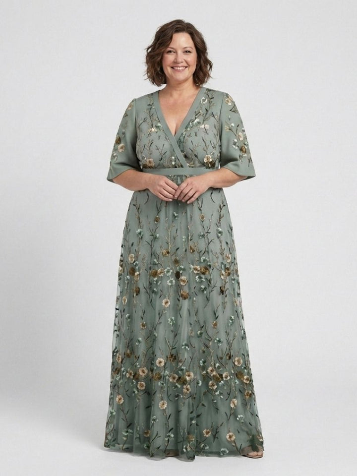 Eleanor | Women's Floral Embroidered Wrap Maxi Dress