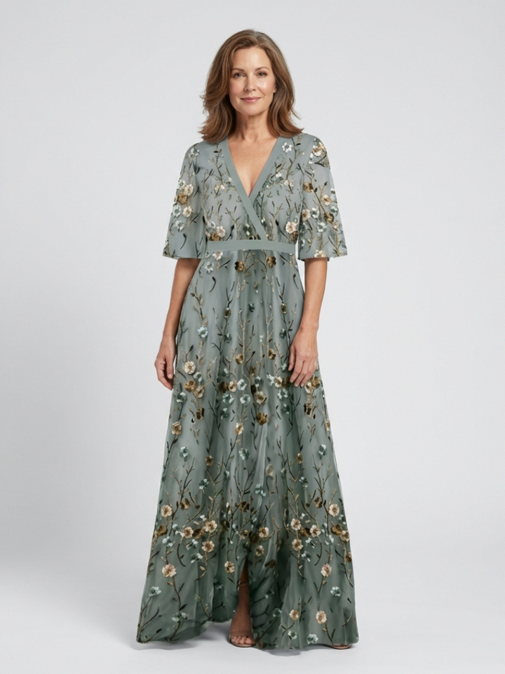 Eleanor | Women's Floral Embroidered Wrap Maxi Dress