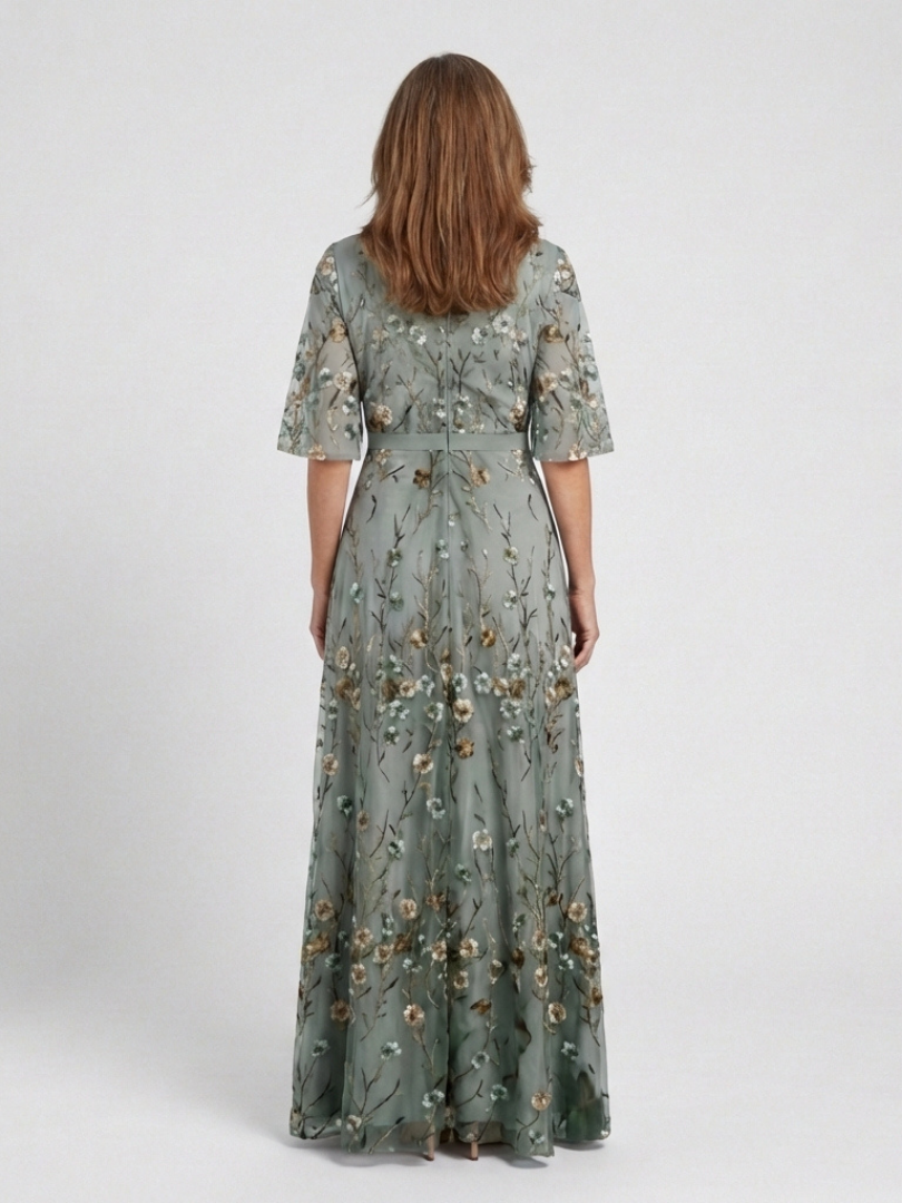 Eleanor | Women's Floral Embroidered Wrap Maxi Dress