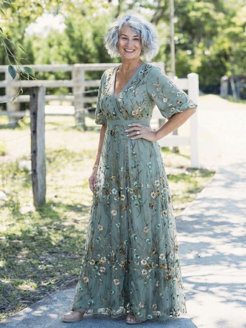 Eleanor | Women's Floral Embroidered Wrap Maxi Dress