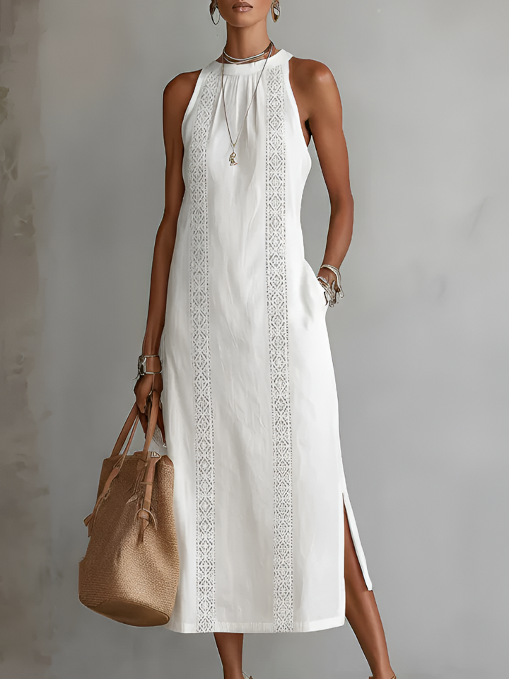 Linnea | Lace Trim Halter Midi Dress