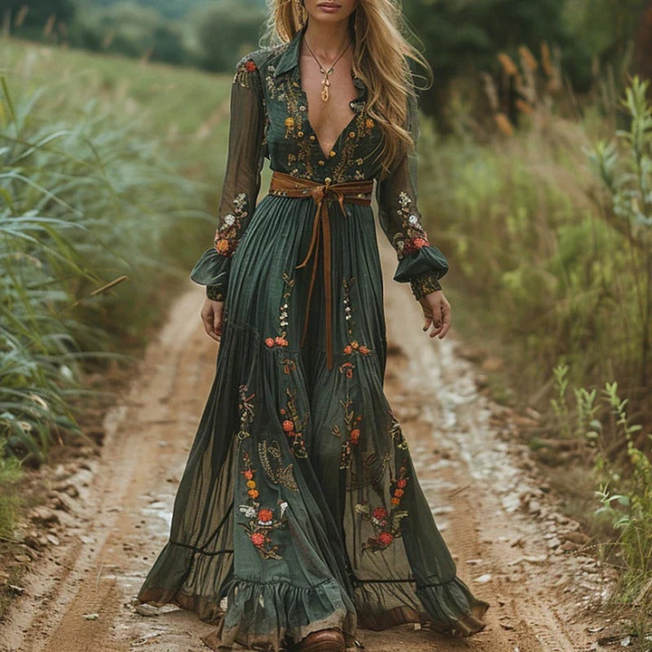 Solara | Bohemian Embroidered Maxi Dress