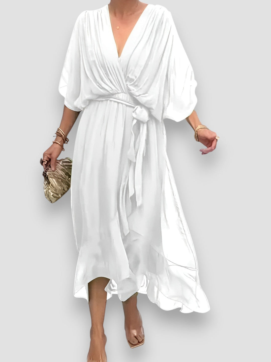 Louisa | Draped V-Neck Midi Dress
