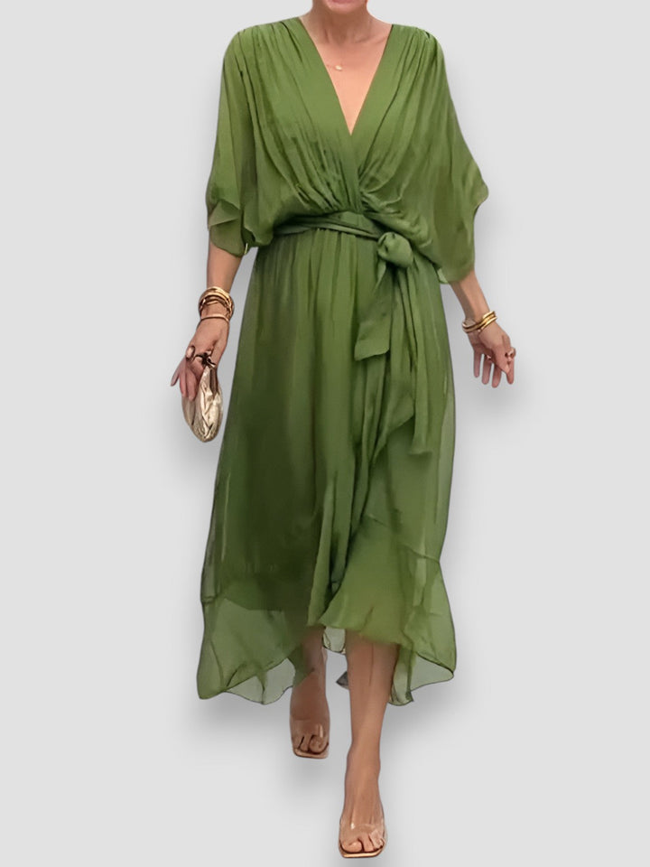 Louisa | Draped V-Neck Midi Dress