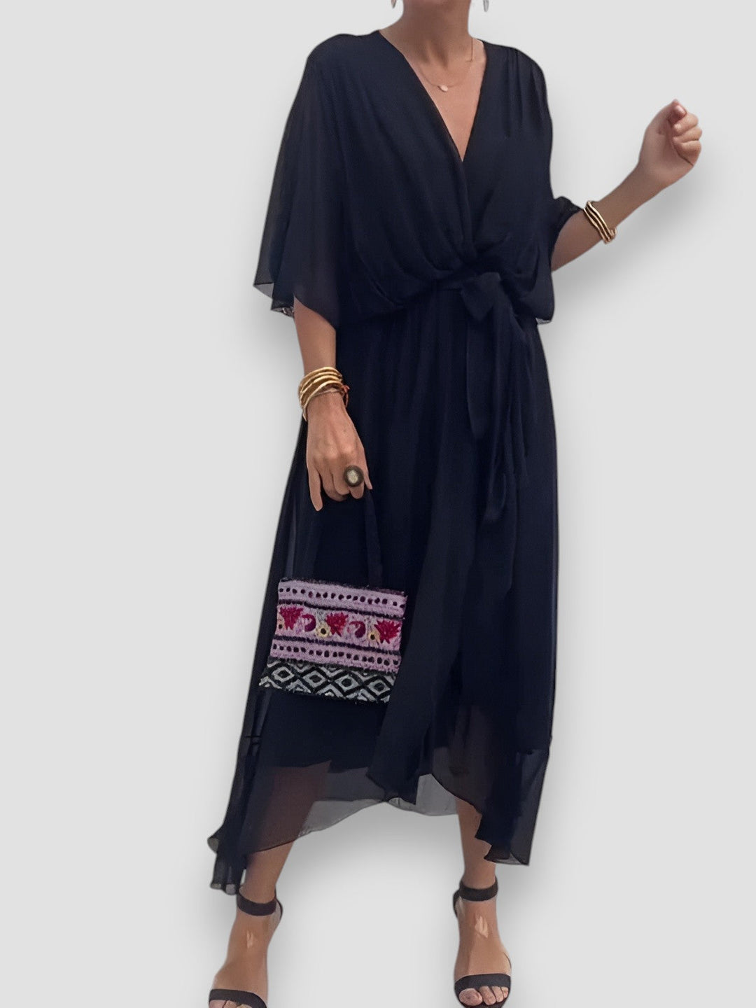 Louisa | Draped V-Neck Midi Dress