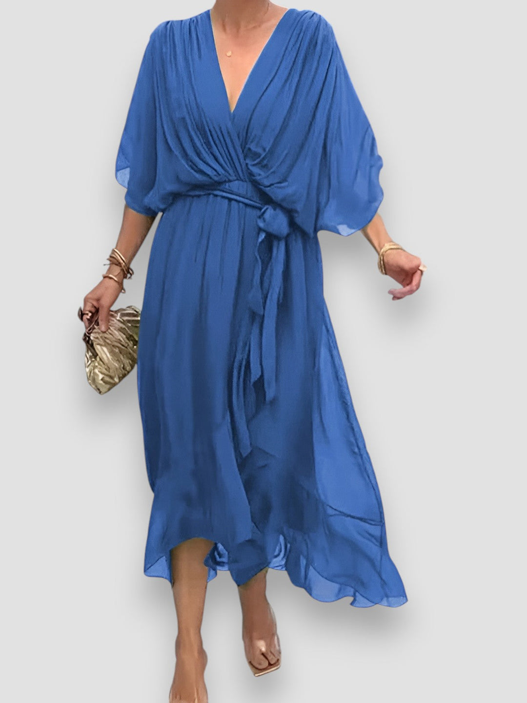 Louisa | Draped V-Neck Midi Dress