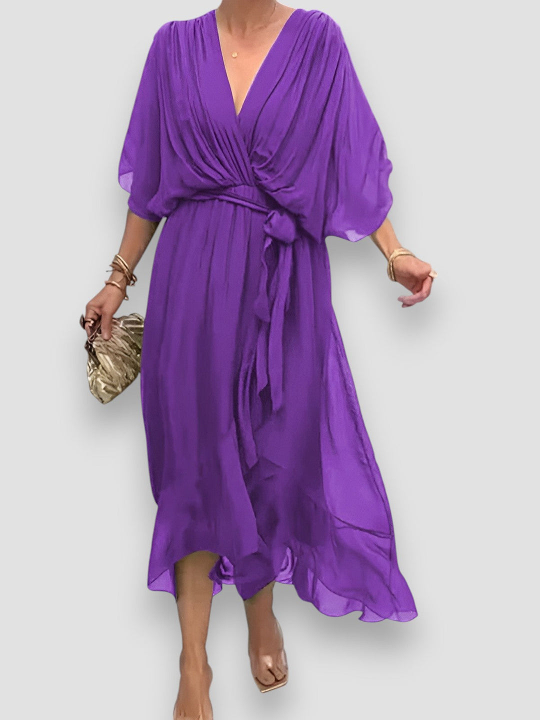 Louisa | Draped V-Neck Midi Dress