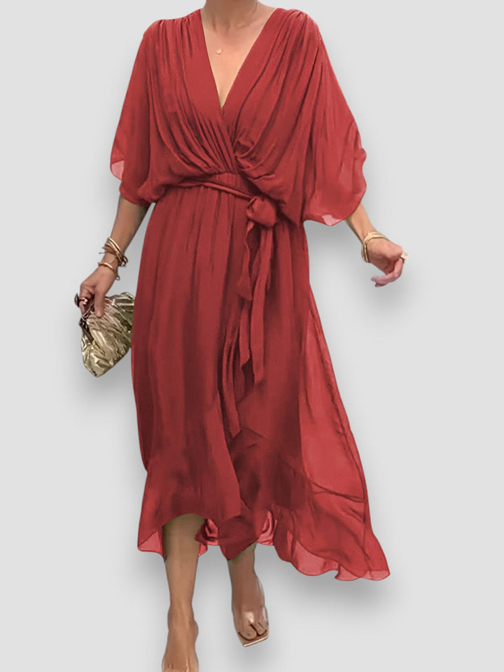 Louisa | Draped V-Neck Midi Dress