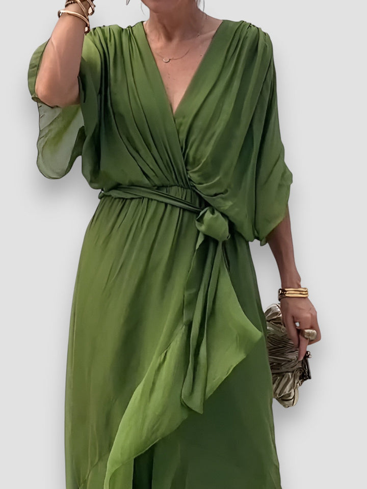 Louisa | Draped V-Neck Midi Dress