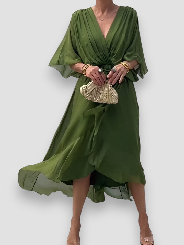 Louisa | Draped V-Neck Midi Dress