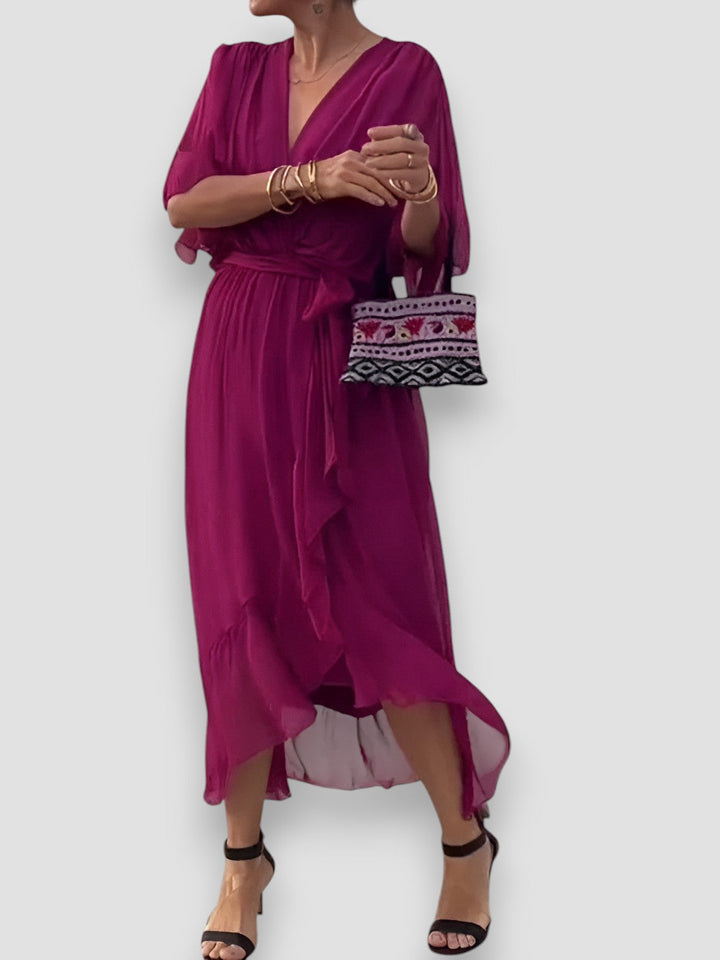 Louisa | Draped V-Neck Midi Dress