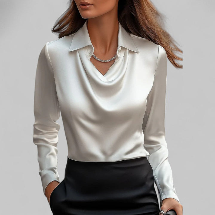 Serena | Women’s Draped Long Sleeve Satin Blouse