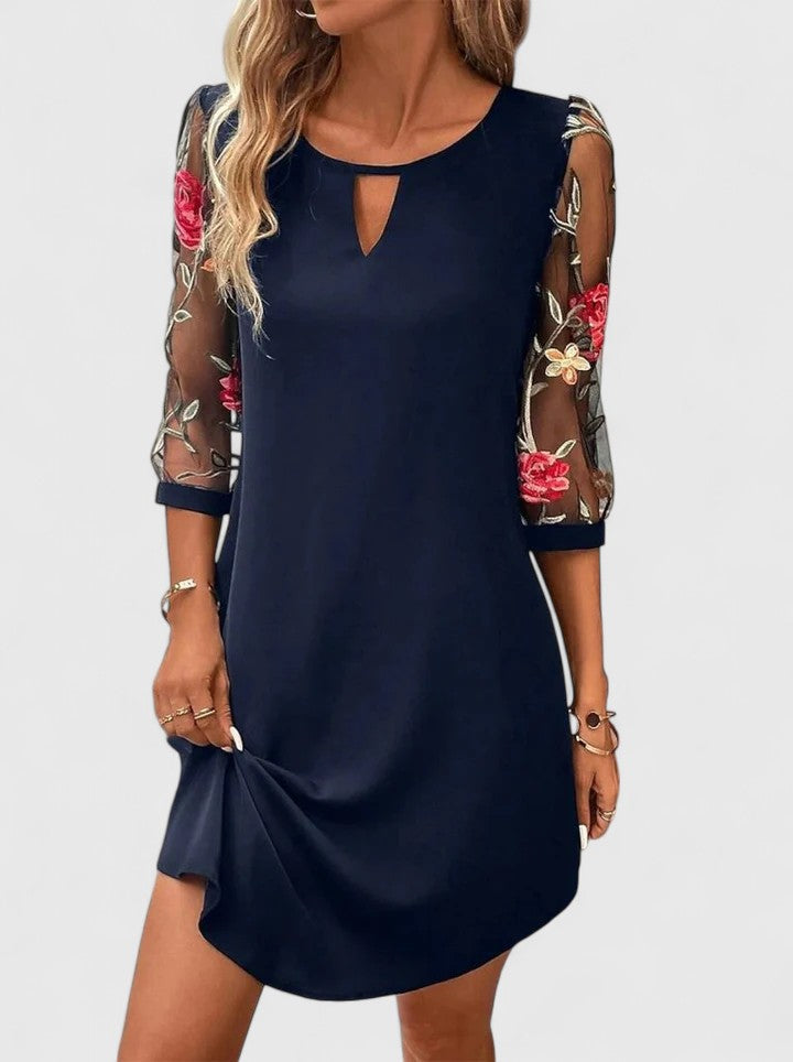 Rosalind | Women's Embroidered Mesh Sleeve Shift Dress