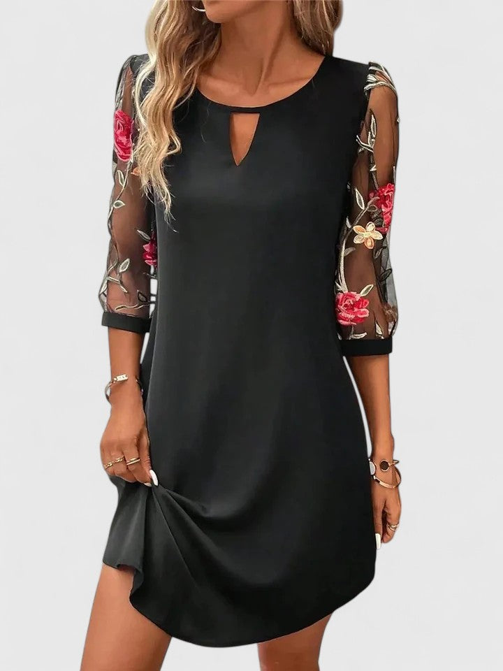 Rosalind | Women's Embroidered Mesh Sleeve Shift Dress