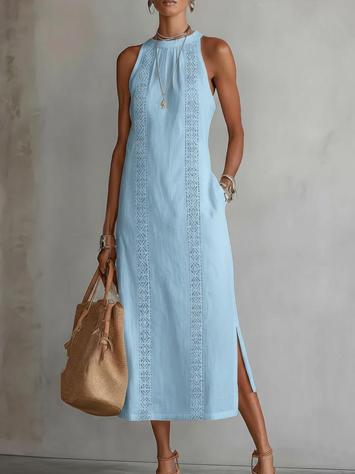Linnea | Lace Trim Halter Midi Dress