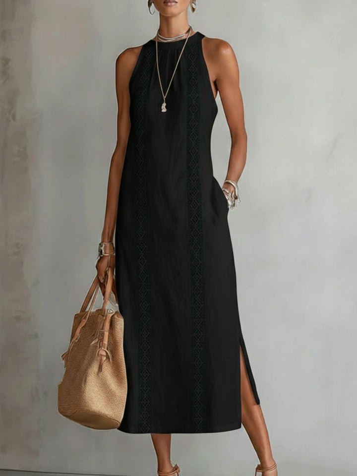 Linnea | Lace Trim Halter Midi Dress