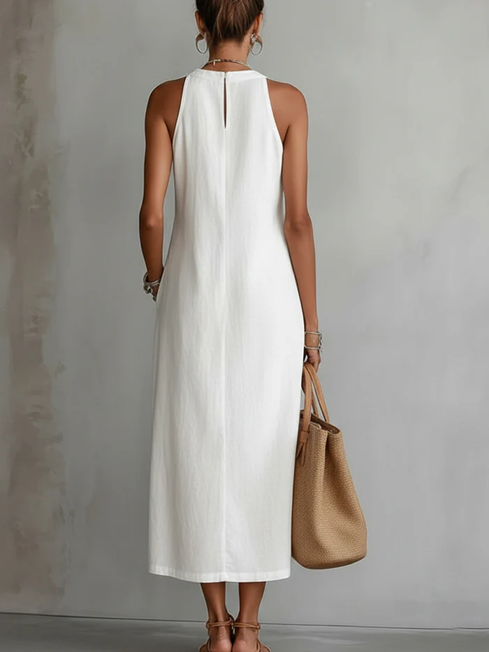 Linnea | Lace Trim Halter Midi Dress