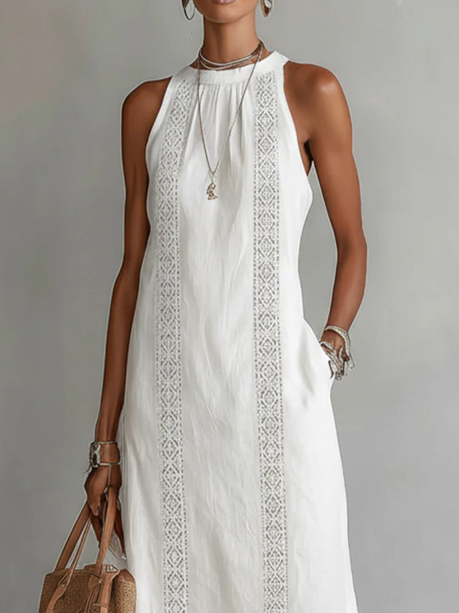 Linnea | Lace Trim Halter Midi Dress