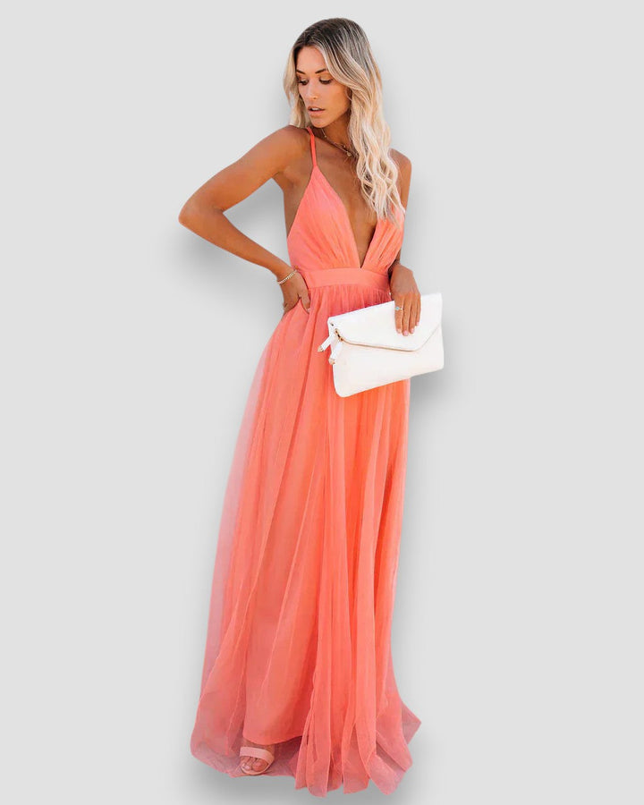 Davina | Plunging Mesh Maxi Dress