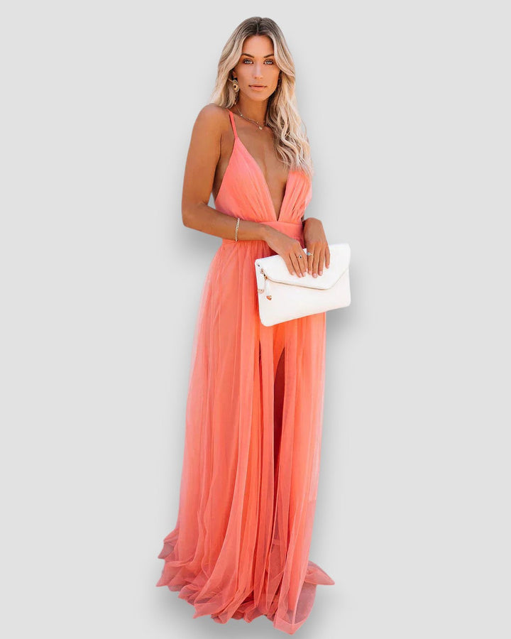 Davina | Plunging Mesh Maxi Dress