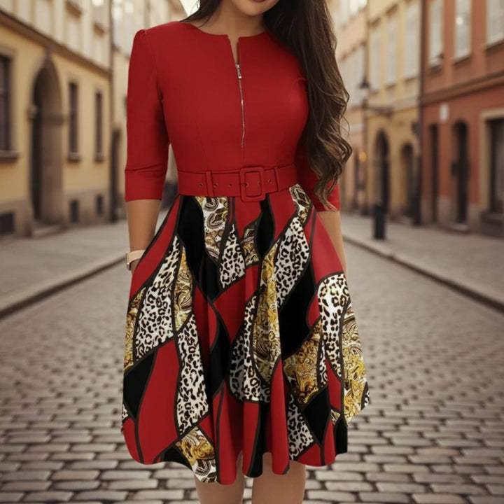 Sienna | Women's Flared Dress with Front Zip and Belt