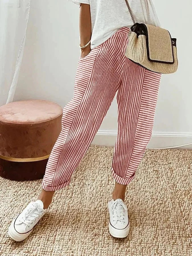 Amynelle | Striped Pants Loose Fit Cropped Summer Pants