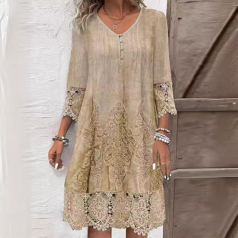 Quinn | V-Neck Embroidered Midi