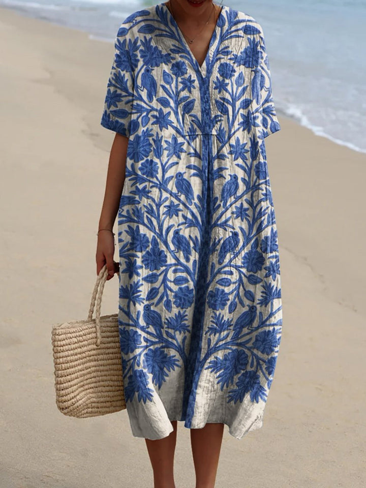 Jenna | Botanical Cotton Midi Dress