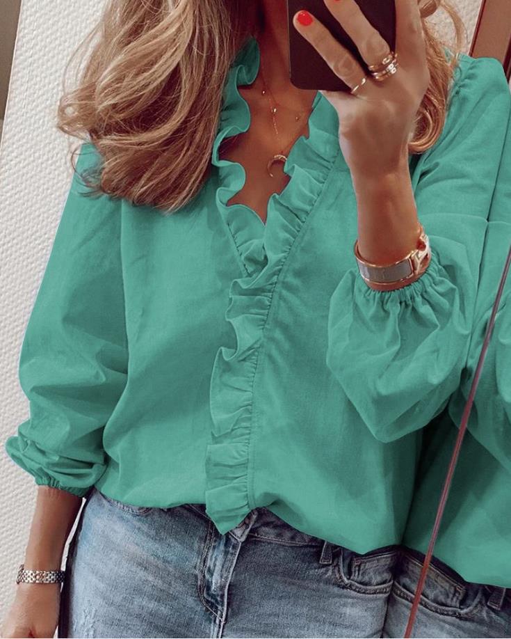 Lena | Ruffled V-Neck Blouse