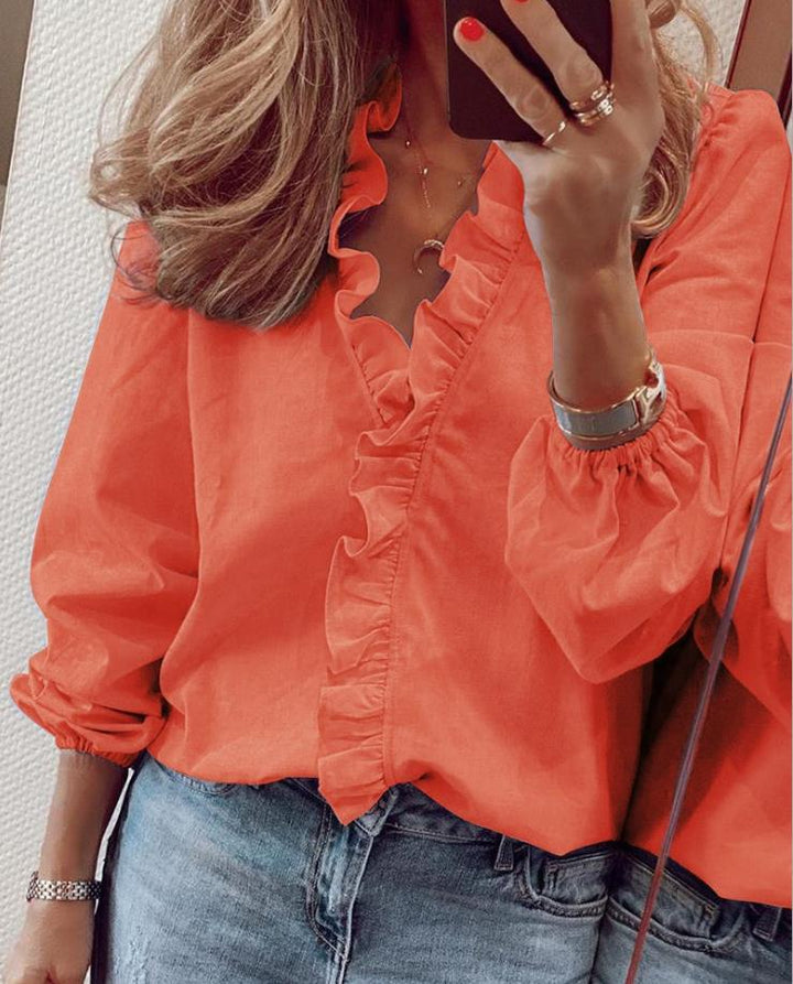 Lena | Ruffled V-Neck Blouse