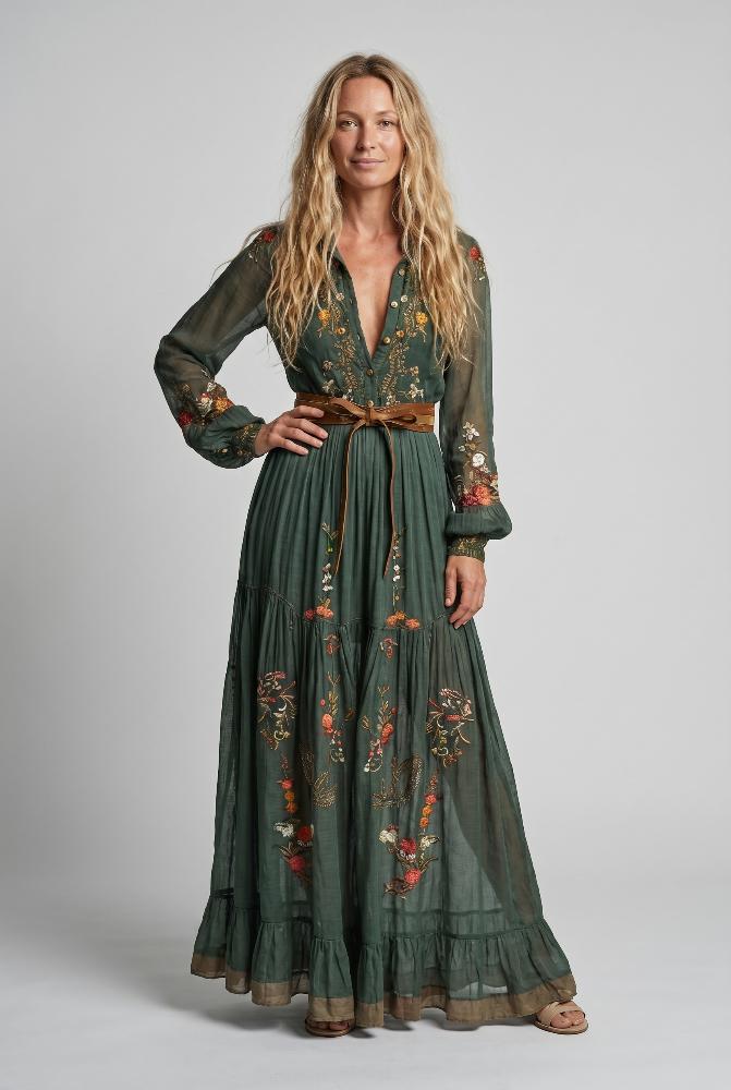 Dakota | Embroidered V Neck Maxi